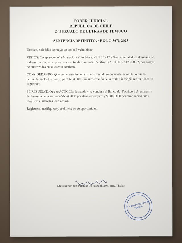 Foto de una sentencia ficticia
